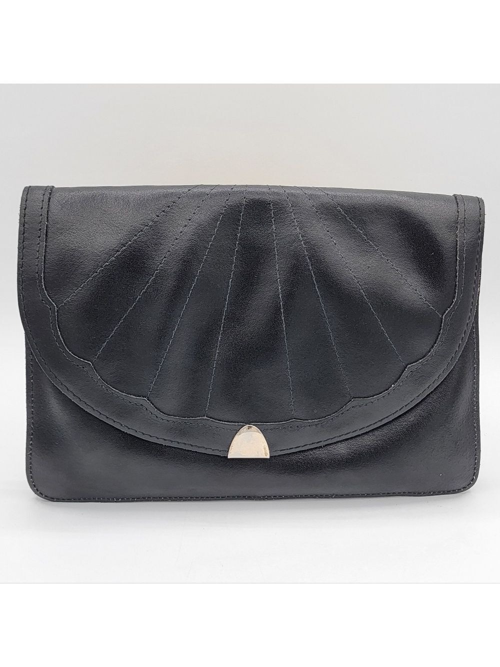 Vintage Black Leather Clutch Handbag #2758 - Picture 2 of 14